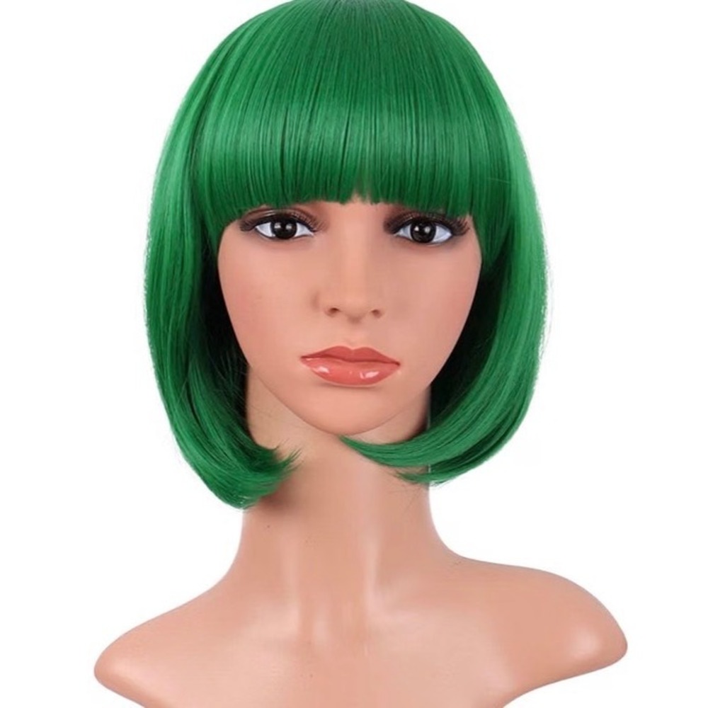 Green Short Bob Wig with Bangs Heat Resistant Synthetic Cosplay JY37037